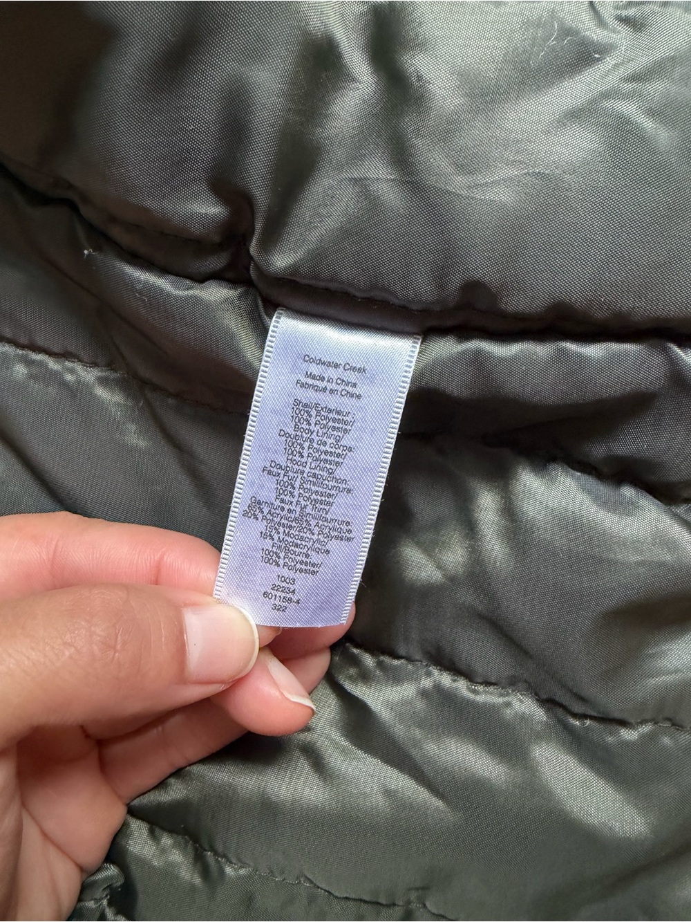 Coldwater creek Olive Green Coat Size L Parka Fur Trim NWOT - Picture 9 of 11